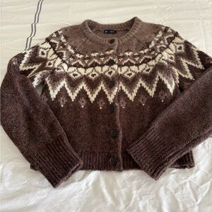 GAP Brown and Cream Fair Isle Cardigan